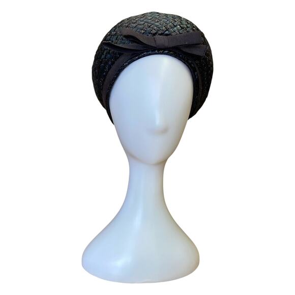 1960s Navy Blue Straw Pillbox Hat | Union Made Vintage Church Cocktail Hat